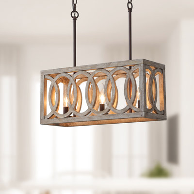 Luminaire suspendu rustique à 3 lumières pour îlot de cuisine de style campagnard avec détails en bois