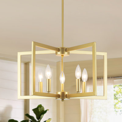 5 - Light 21.25" Gold Square / Rectangle Lantern Chandelier