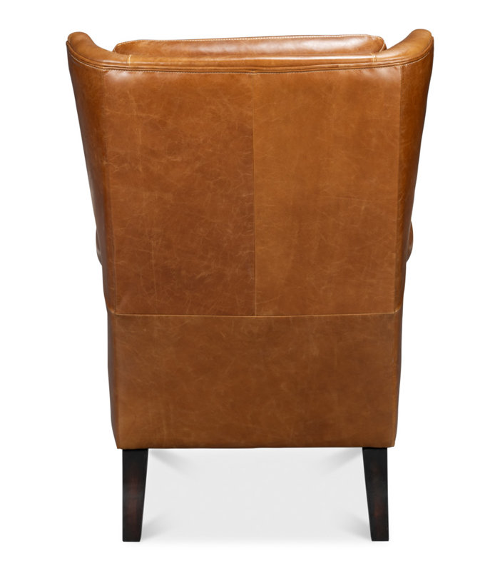 Elite Wingback Chair, Brown Genuine Leather