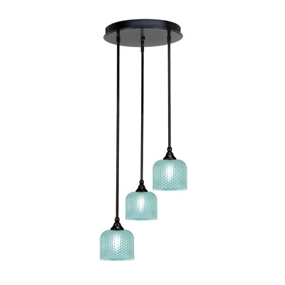 Kieisha Empire 3 Light Stem Hung Cluster Pendalier With 6" Textured Glass