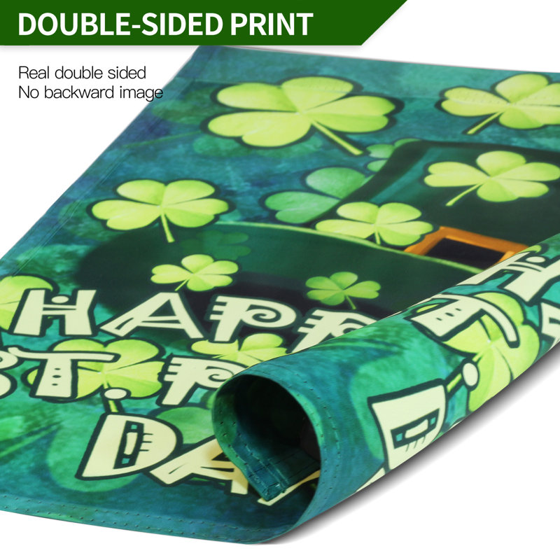 Happy St. Patrick's Day Green Hat and Clover Garden Flag