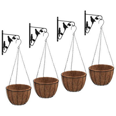 Ophelia & Co. Hanging Basket Brackets With Planters 4 Pcs Black Steel
