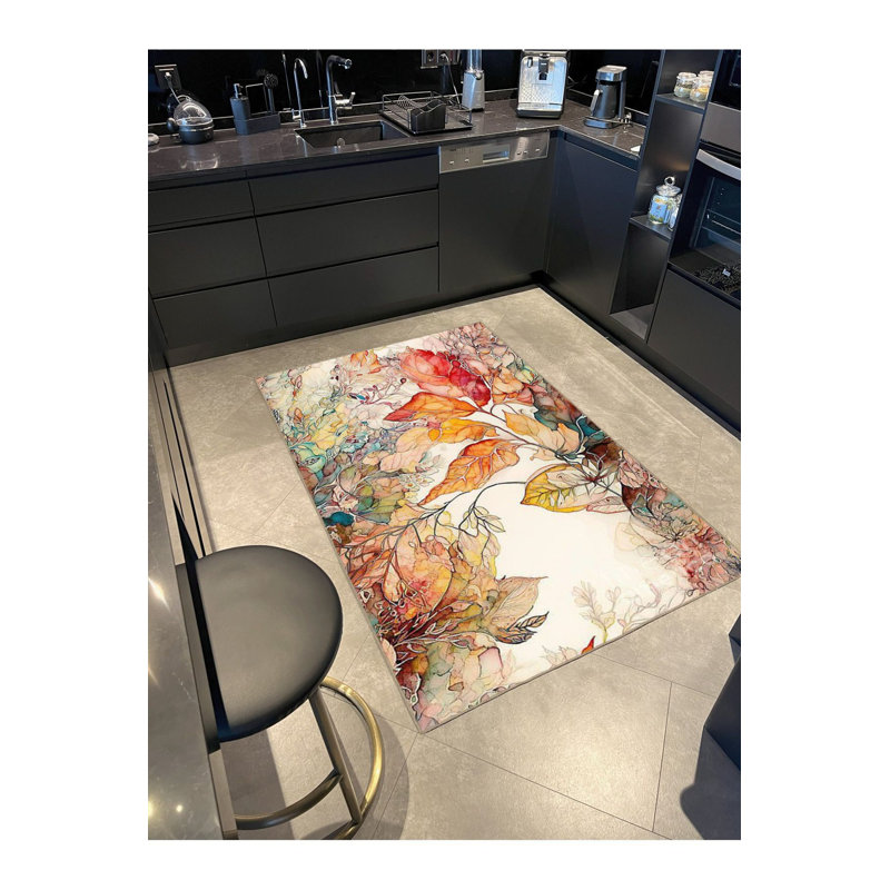 Tapis décoratif rouge à motif floral lavable, Rectangle 3 pi 3 po x 4 pi 11 po