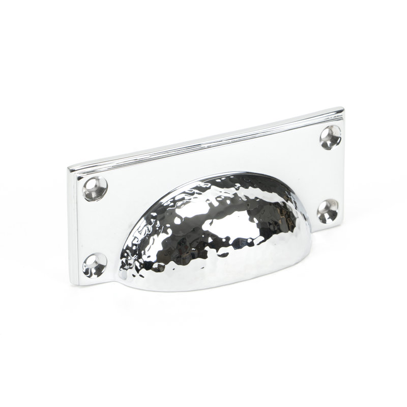 Hammered Art Deco 8.4 cm centre Cup Handle, Polished Chrome