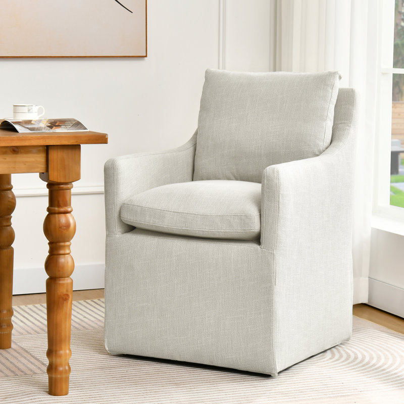 Bronte 24" Wide Country Farmhouse Linen Down Fill Upholstered Dining Armchair