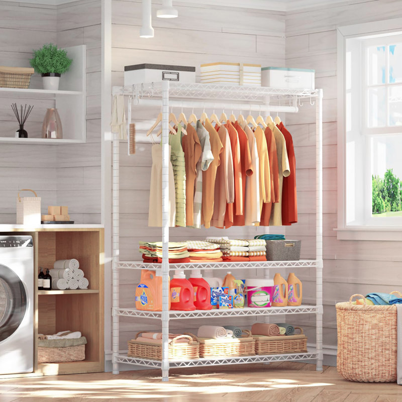 Portant à vêtements autoportant à 4 niveaux en métal, très grand support de charge, nouvelle option pour le système de rangement pour garde-robe