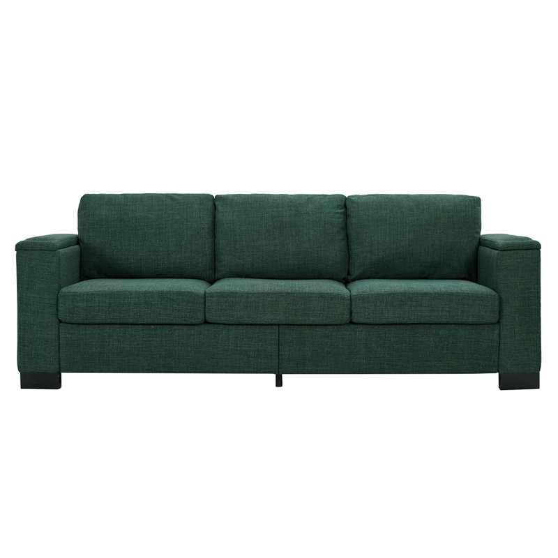 Canapé de salon 93,7 po en tissu de style moderne, canapé à accoudoirs carrés avec porte-gobelet, canapé de rangement, Vert