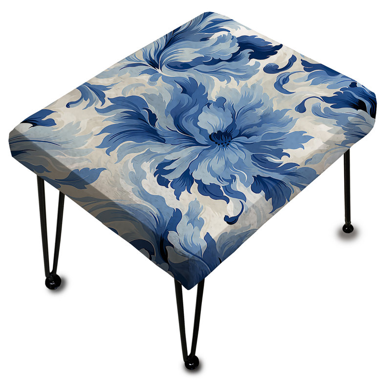 Repose-pieds rectangulaire bleu et blanc Ikat Zen