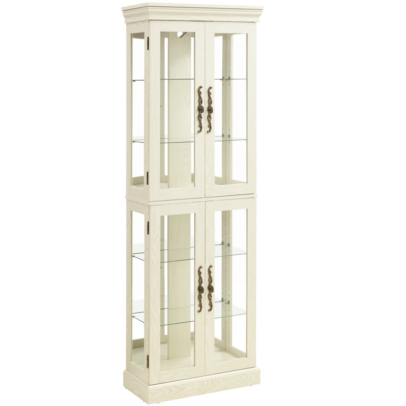 Aumbre Spacious Display Cabinet With Illuminated Interior And Versatile Storage, Antique White Pantry Storage Movable Partitions,