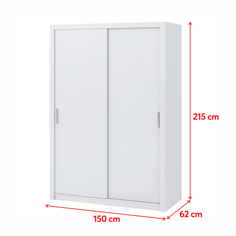 Frazierii 2 Door Manufactured Wood Wardrobe, White, 215cm H x 150cm W x 62cm D