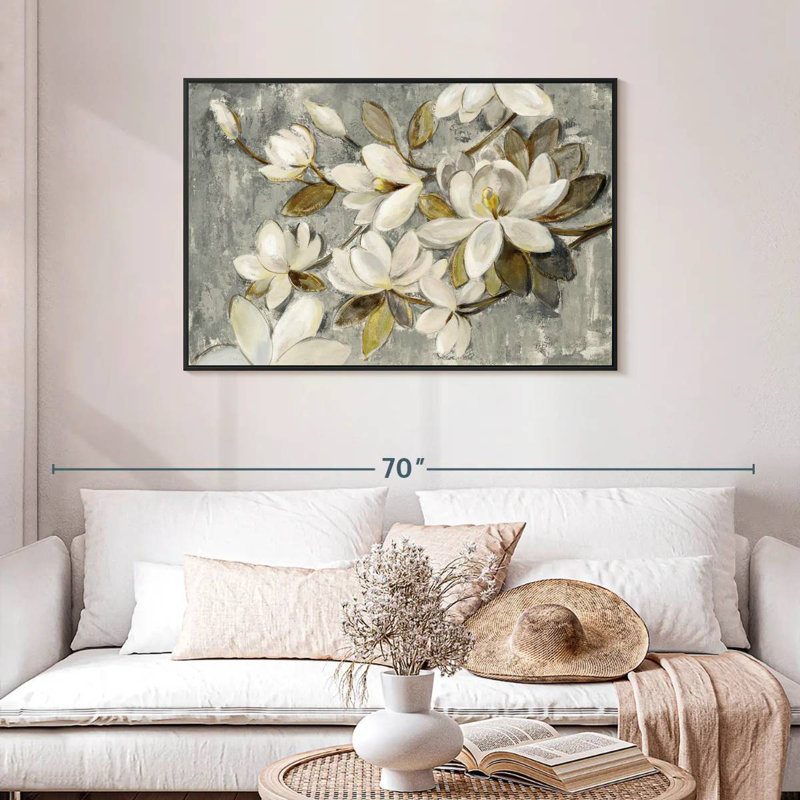 Magnolia simplicité gris neutre, Cadre flottant noir, 43 po x 29 po