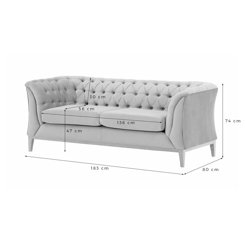 Chesterfield Modern 2 Seater Sofa Wood, Red