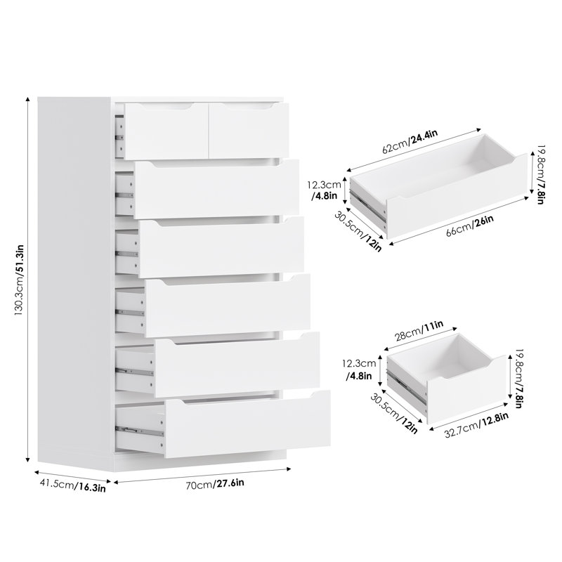 7 - Drawer Dresser, White