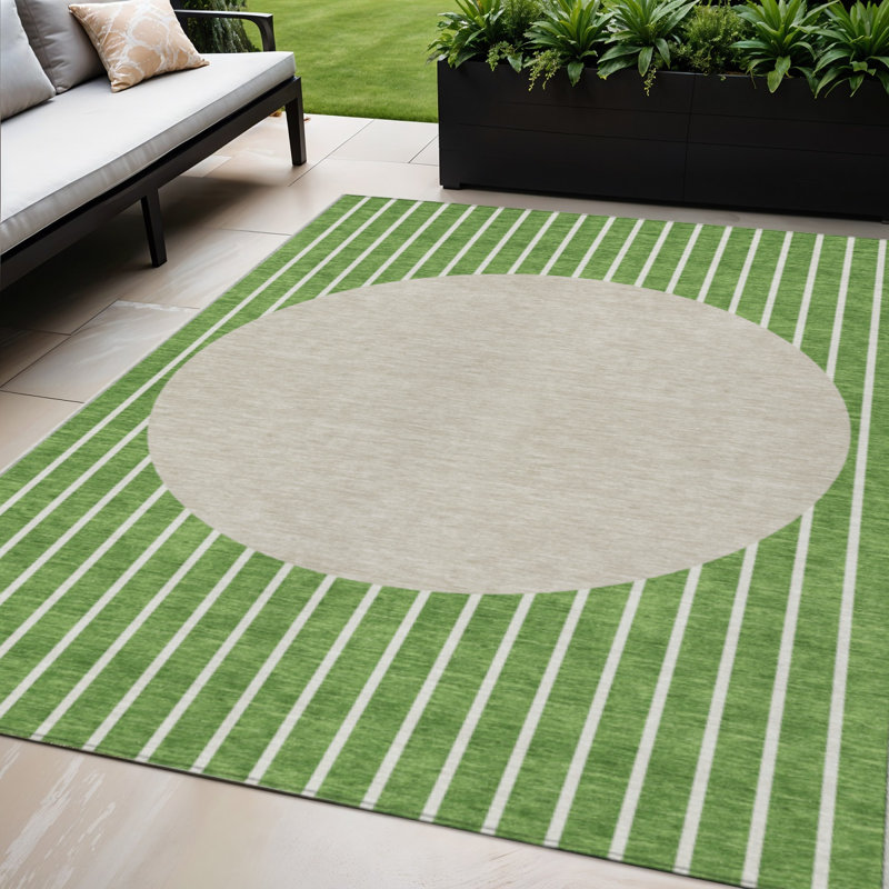 Tapis intérieur lavable rayé vert et gris 5 pi x 8 pi