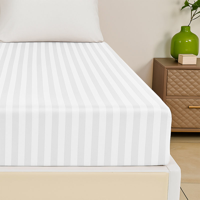 Tabbitha Striped Microfiber Standard Fitted Sheet, Single (3'), White