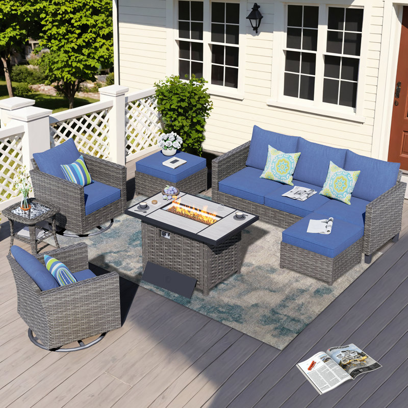 Harbin 5 - Person Patio Conversation Set with Cushions, Denim Blue