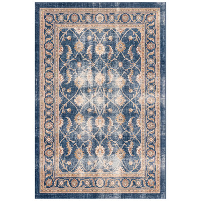 Tapis lavable Erythrite de style vintage bleu marine, ivoire, turquoise, orange et or, antidérapant, à poils courts, pour l'intérieur et l'extérieur, adapté aux animaux domestiques, salon, chambre, salle à manger, entrée, couloir, bureau.