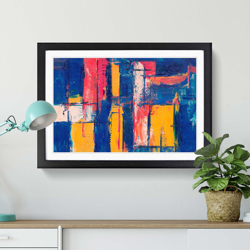 Abstract Art Painting Vol.366 by S.Johnson - Framed Print, 48cm H x 65cm W x 2cm D, Black Framed