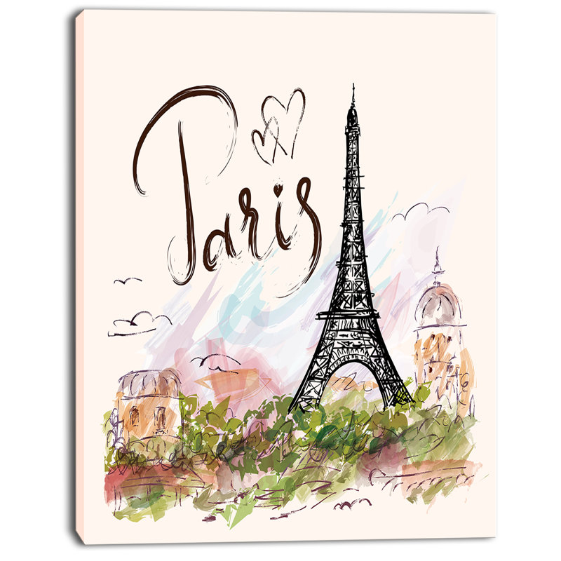 « eiffel tour avec paris scribble », peinture beige, H 40 po x l 30 po x P 1,5 po, H 46 po x l 36 po x P 1,5 po