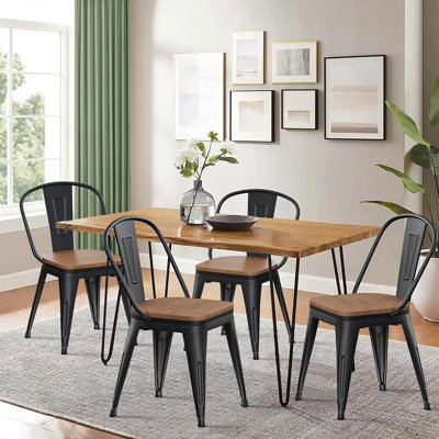 Ensemble de chaises de salle à manger 18 pouces en métal de 4 chaises de ferme classiques en fer à dossier haut tabourets de café empilables industriels Bistro Cafe