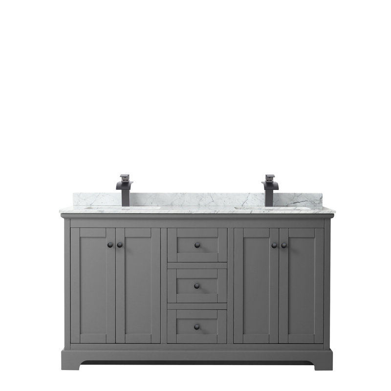Ensemble de meuble-lavabo double 60 po Avery, Gris foncé, Noir mat