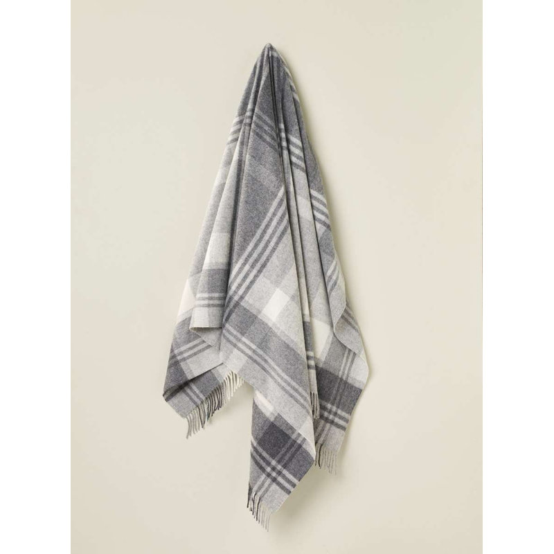 Jeté tissé en laine d'agneau Merino, Motif géométrique gris