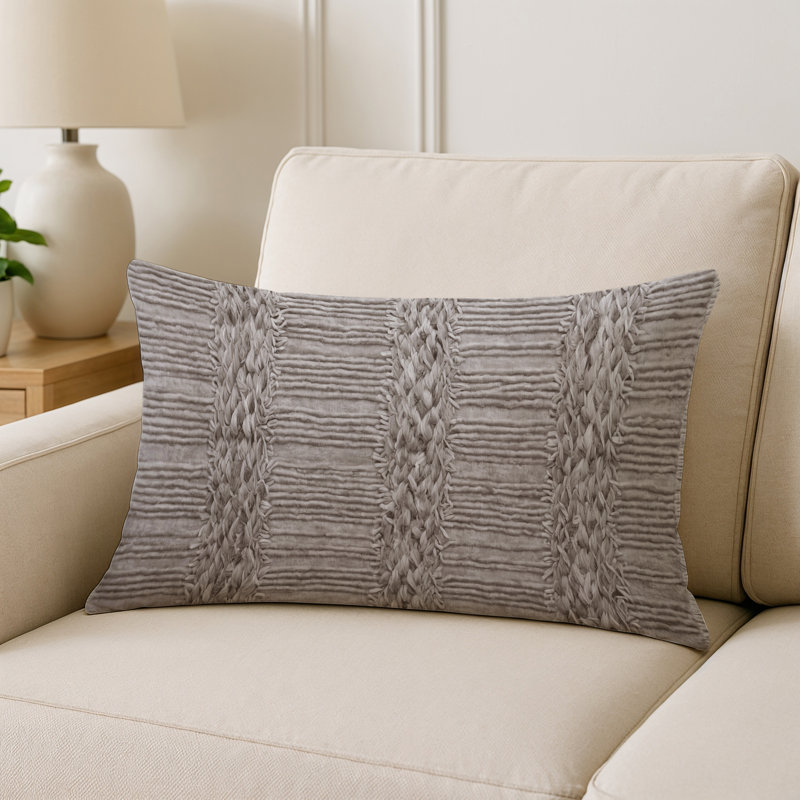 Coussin décoratif intérieur et extérieur Modern, Gris / taupe / gris anthracite géométrique, Rectangle H 20 po x l 14 po