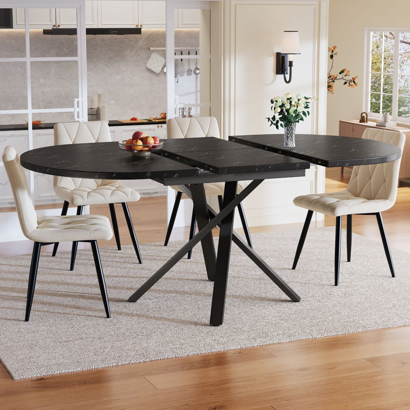 Extendable Metal Base Dining Table, Black