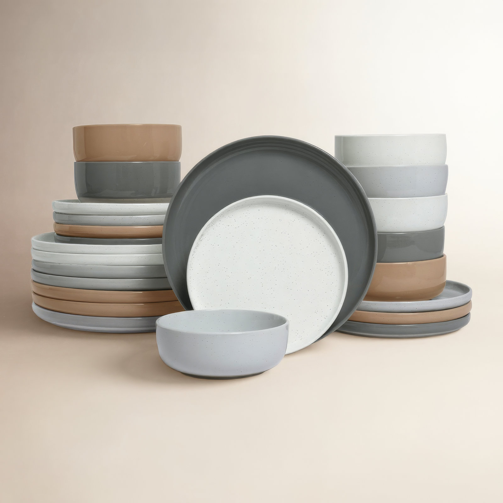 Stoneware Dinnerware Set - Service for 8, Multicolor