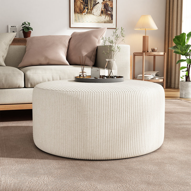 Repose-pieds rembourré rond, Beige