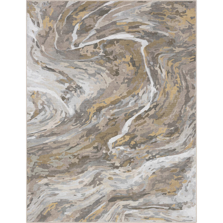 Nuzzo Dunes Retro Marble Flat-Weave Beige Gold Area Rug