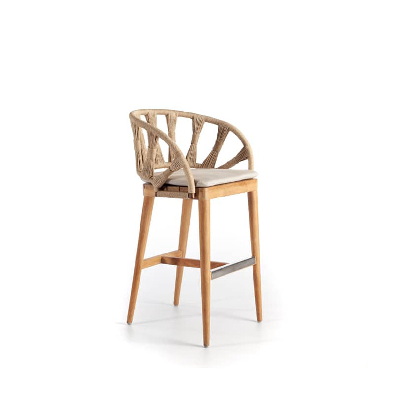 Krabi Outdoor Teak Bar Stool, Canvas Natural Sunbrella® Canvas