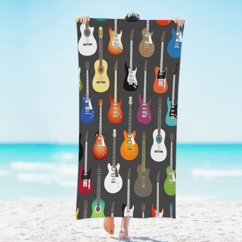 Vibrant Microfiber Guitar Beach Towel - Quick Dry, Oversized & Absorbent for Travel, Swim, Bath - 31x61