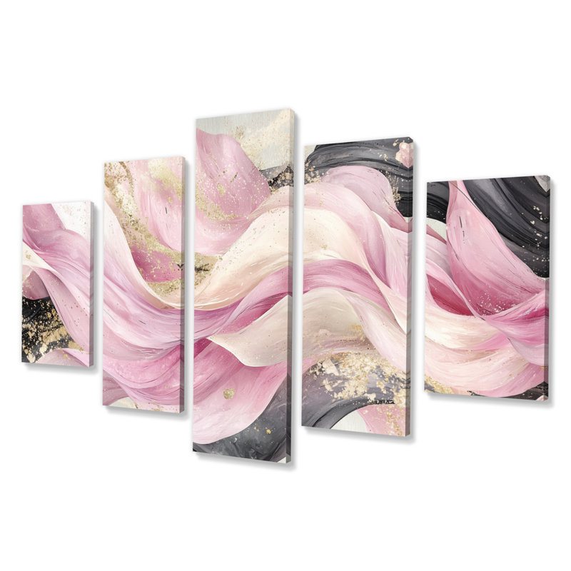 Rose et blanc captivant marbre II - ensemble d'art mural abstrait vagues modernes