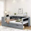 Lit plateforme simple Elegant Cream avec tablettes de rangement, tiroirs et station de charge - tête de lit tapissier incluse-1102985663-1102879595
