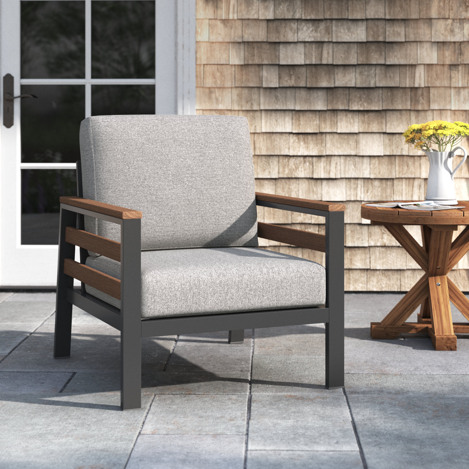 Townsend Sunbrella® Patio Lounge Chair, Canvas Granite Sunbrella® Canvas, Brown/Dark Gray