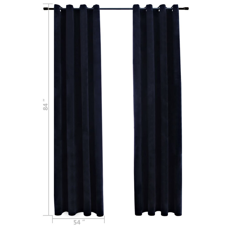 Bertello Velvet Blackout Curtains with Rings, 54" W x 95" L, Black