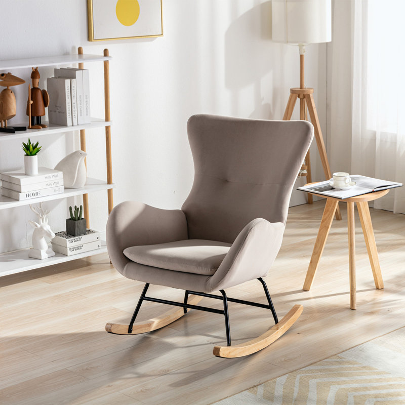 Fauteuil à bascule Teddy, Velours beige