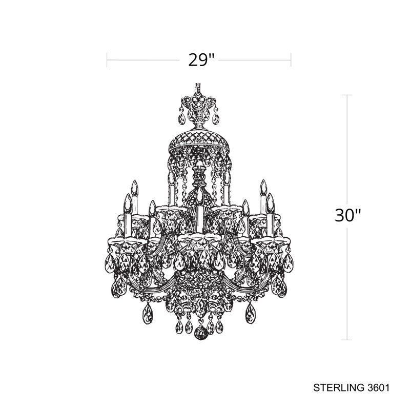 Sterling 12 - Light Glass Chandelier, Polished Silver, Swarovski Spectra