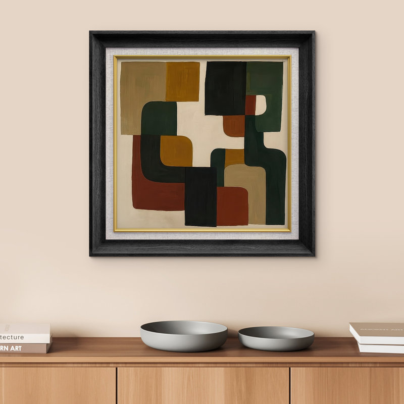 Art mural encadré de qualité supérieure - impression géométrique abstraite de milieu de siècle pour chambre à coucher - 26 po x 36 po