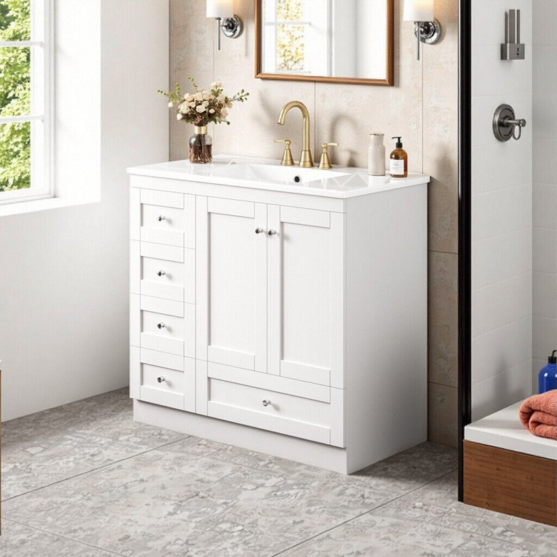 Meuble-lavabo 36 po avec lavabo en céramique et fermeture en douceur