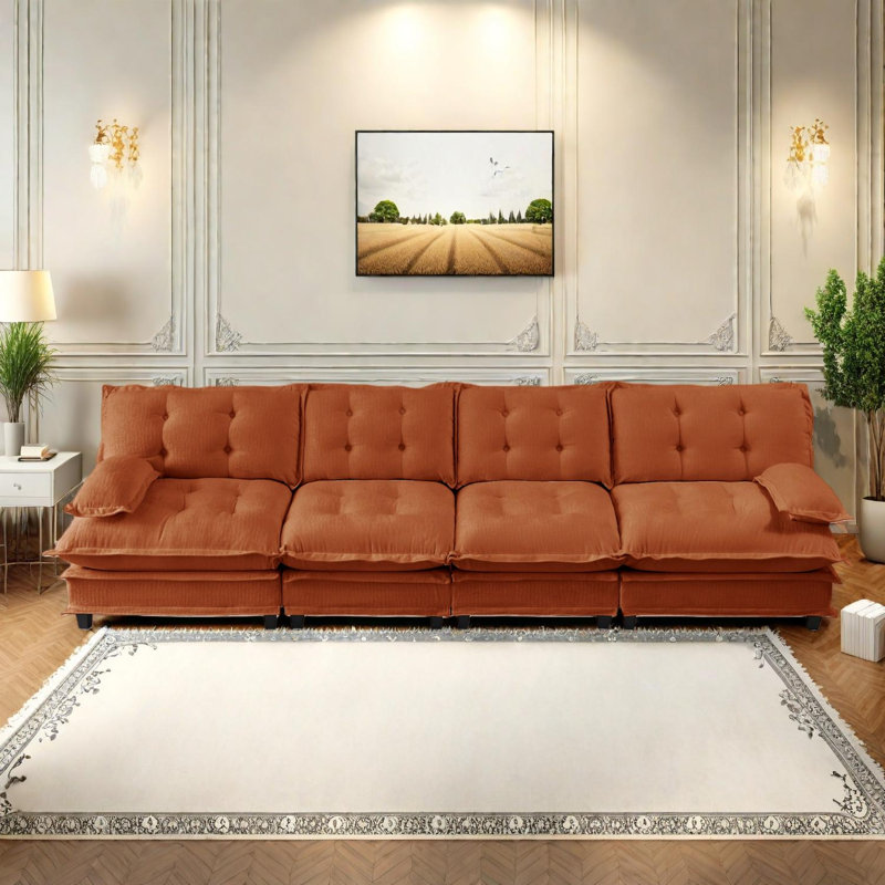 Canapé modulaire à assise profonde en tissu chenille de 138 po à 4 places modulaire 138 po Cloud, Orange
