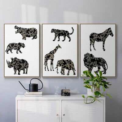 Ornementaux animaux de safari I, reproduction sur toile 3 pièces