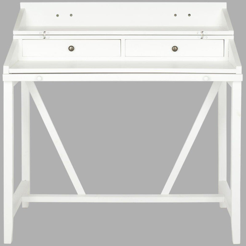 Bureau en bois massif avec rehausse Brileigh, Blanc