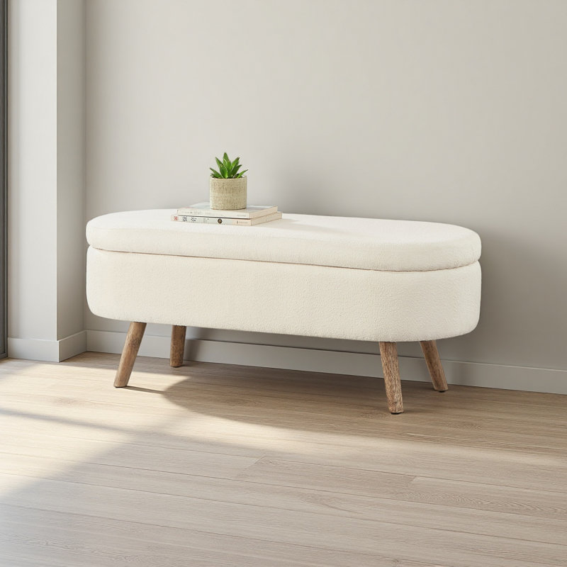 Banc de rangement avec repose-pieds ovale Luxury, Ivoire ivoire