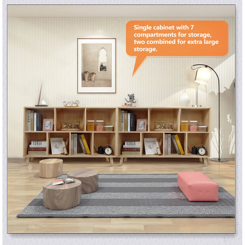 Armoire de rangement en bois de pin massif à 7 compartiments, tablettes fixes pour livres, jouets et décoration intérieure, rangement multi-compartiments moderne