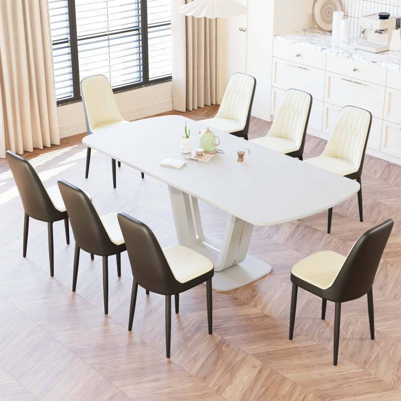 62.99-78.74" expandable dining table set for 2-8 people, equipped with PU fabric thick padded dining chairs and an spacious dining table, kitchen table and chairs, with U-shaped table legs