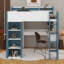 Lit mezzanine en bois pleine grandeur avec tablettes, portemanteaux et bureau-920752550
