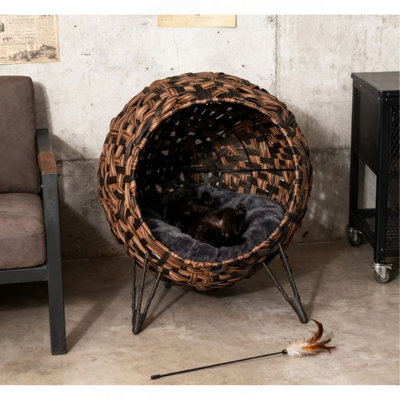 Chaton tissé à la main à motif de feuilles de bananier tissé à la main avec coussin, lit pour chat tissé à la main