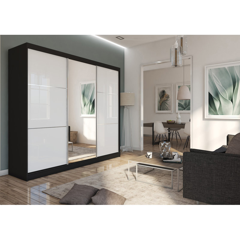 Jamei 3 Door Manufactured Wood Wardrobe, Black/White